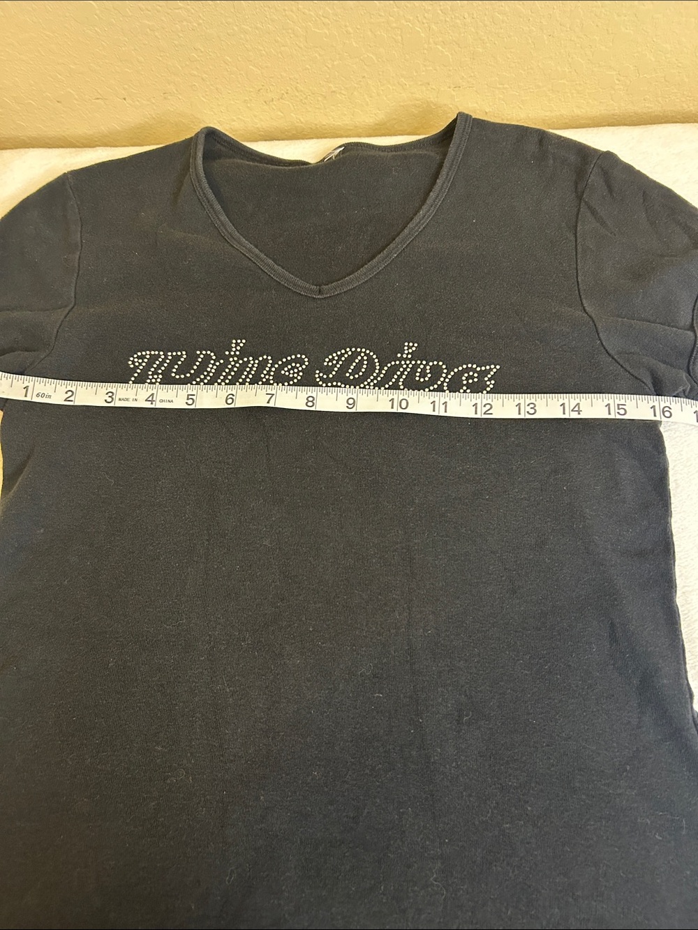 Women's V-Neck Black Tee with Rhinestone “Wine Diva” Script - Picture 3 of 5